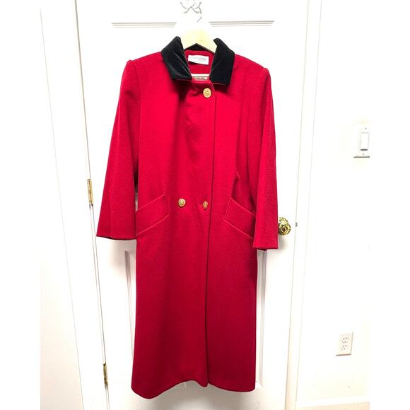 Forecaster of Boston Red Wool Coat w/ Black Velvet Collar | Size 8 - Picture 1 of 10
